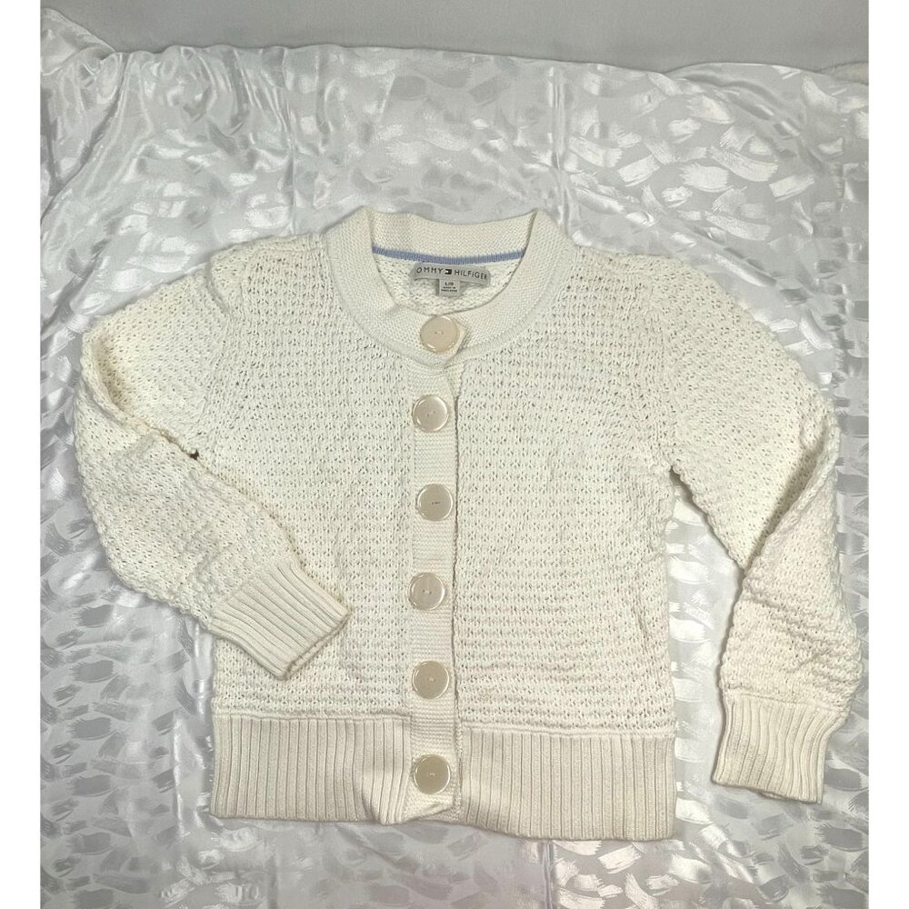 Tommy Hilfiger girls Lg Cardigan Sweater Popcorn Knit cream color Snap buttons